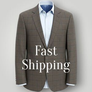 ENZO TOVARE Mens Blazer Sport Coat 2-Button Suit Jacket 40R Blue/Tan Wool Plaid